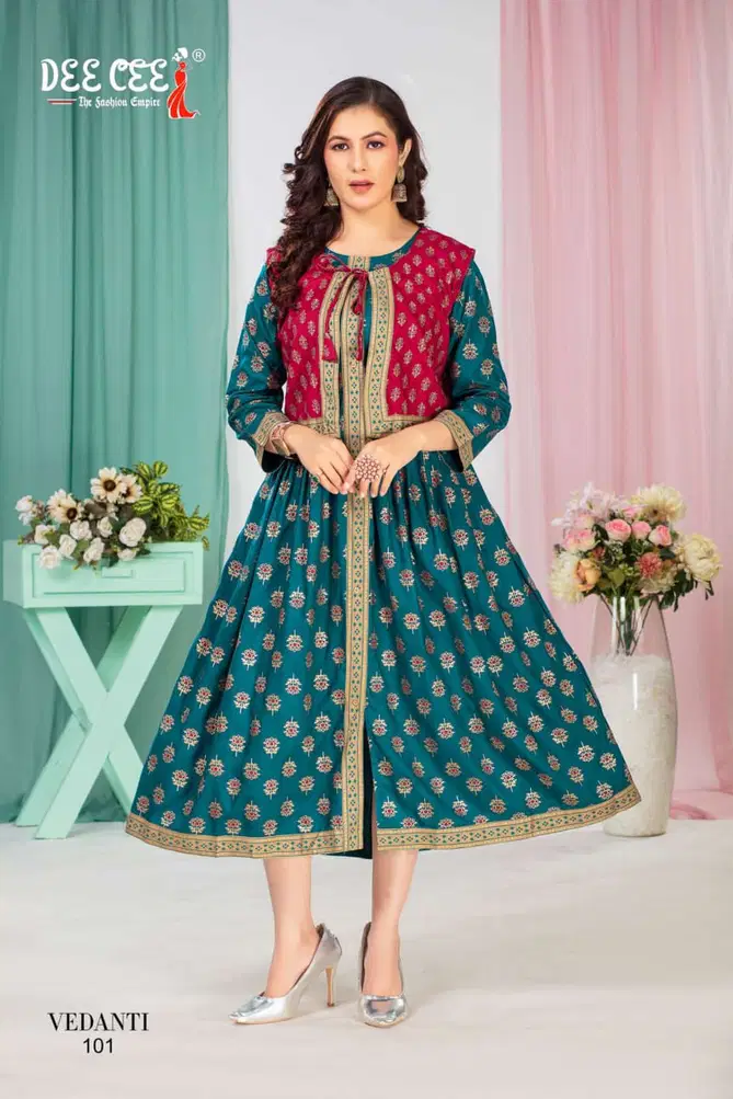 Vedanti By Deecee Beautiful Rayon Anrakali Kurtis Wholesale Market In Surat